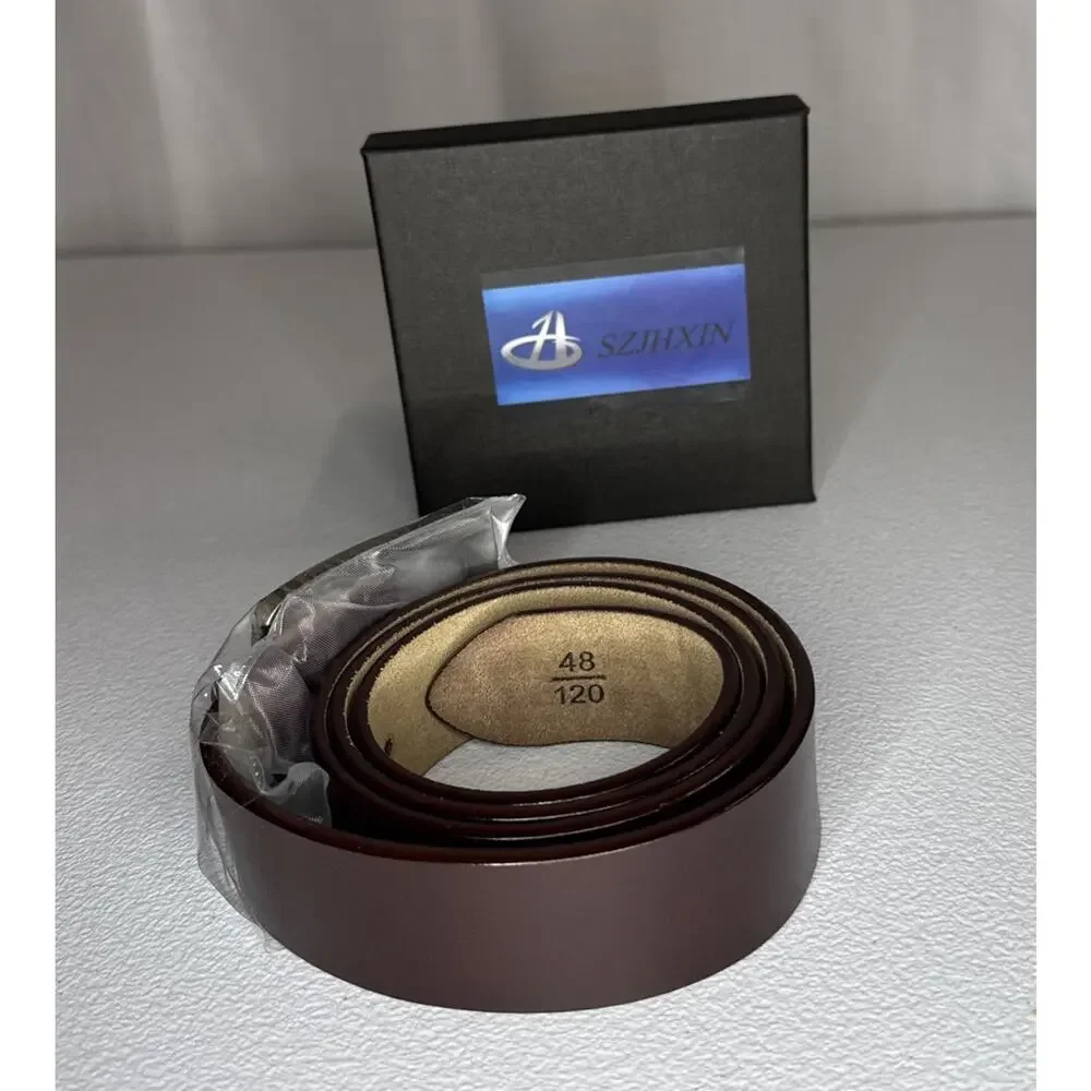 Fashion Pin Buckle Genuine Leather Mens Belt Coffee Brown 48in/120cm